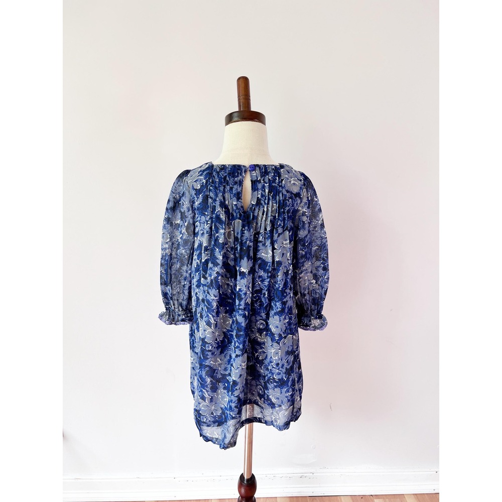 Girls April Cornell Dress‎ Blue Floral Rayon Lined Crochet Trim Toddler Size 2/3 - Picture 2 of 8